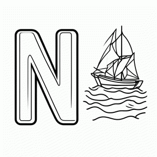 N De Navio — Alfabetização — Letras com Objetos para Colorir