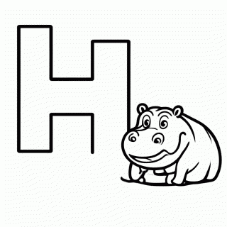 H de Hipopotamo para colorir