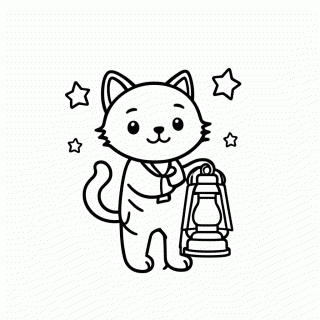 Gato com Lanterna para colorir