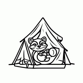 Guaxinim Acampando para colorir