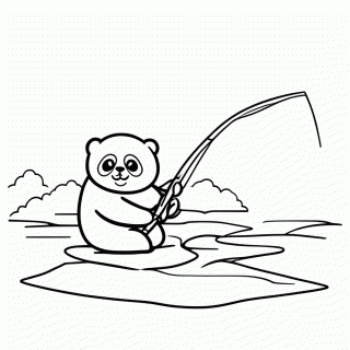 Panda na Pescaria para colorir