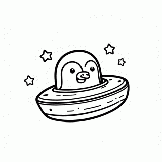 Pinguim no Disco Voador para colorir