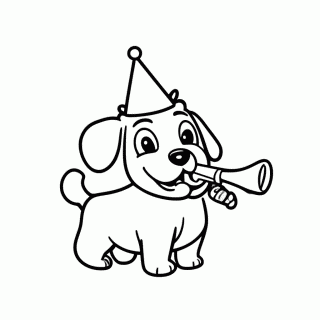 Cachorro com Chapéu de Festa para colorir