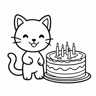 Gato com Bolo para colorir