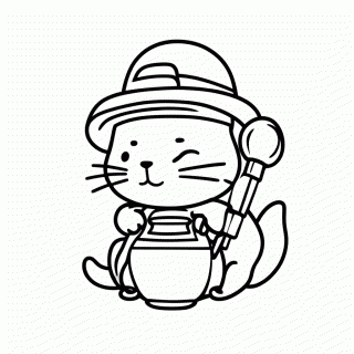 Gato Arqueólogo para colorir