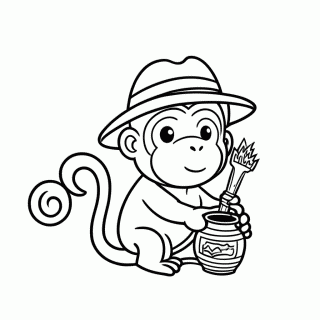 Macaco Arqueólogo para colorir
