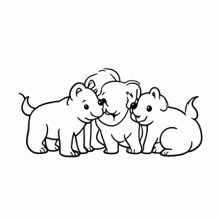 Grupo De Filhotes Brincando — Filhotes de Animais (Bebês) para Colorir