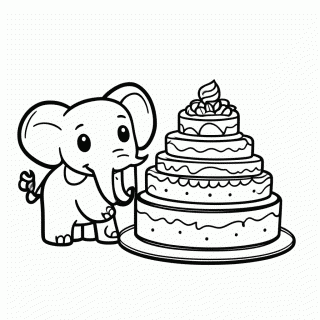 Elefante no Bolo Gigante para colorir