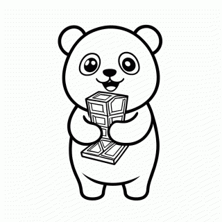 Panda com Barra de Chocolate para colorir