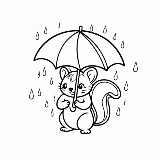 Esquilo com Folha de Guarda-Chuva para colorir
