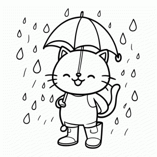 Gato com Guarda-Chuva para colorir