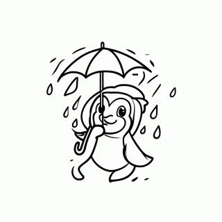 Pinguim com Guarda-Chuva para colorir