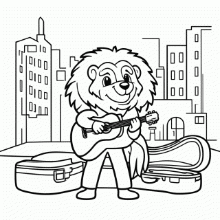 Leão Músico de Rua para colorir