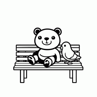 Panda no Banco da Praça para colorir