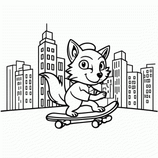 Raposa de Skate na Cidade para colorir