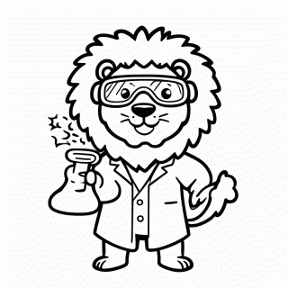 Leão Cientista para colorir