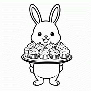 Coelho com Cupcakes para colorir
