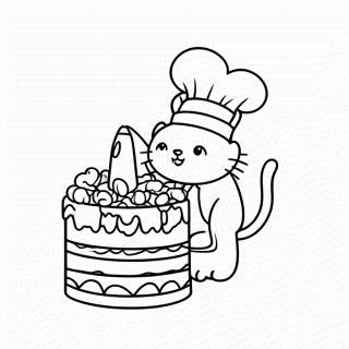 Gato Confeiteiro para colorir