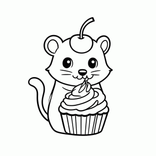 Hamster Decorando Cupcake para colorir