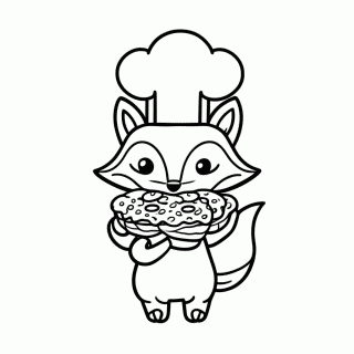 Raposa Decorando Donuts para colorir