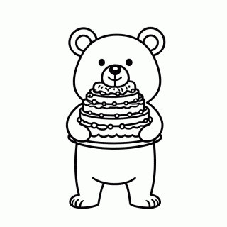 Urso com Bolo Decorado para colorir