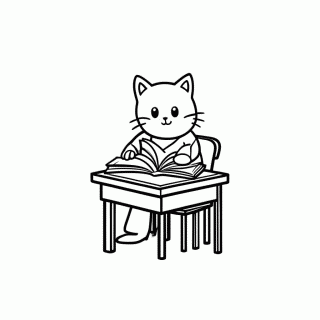 Gato Lendo para colorir