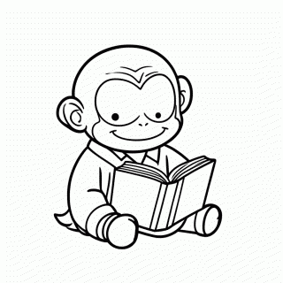 Macaco com Livro de História para colorir