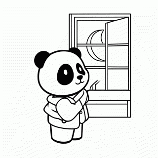 Panda de Pijama na Janela para colorir