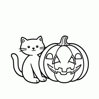 Gato Preto com Abóbora para colorir