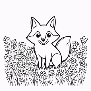 Raposa entre Flores para colorir