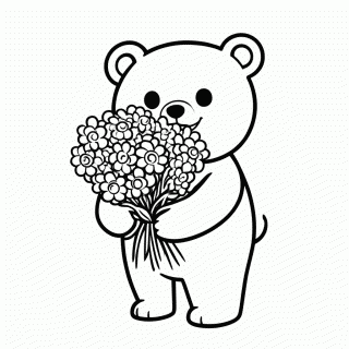 Urso com Buquê para colorir