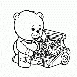 Urso Consertando o Carro para colorir