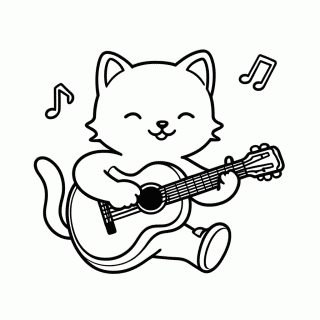 Gato no Violão para colorir