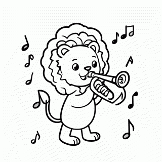Leão no Trompete para colorir