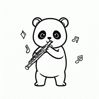 Panda na Flauta para colorir