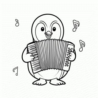 Pinguim no Acordeão para colorir