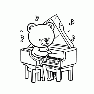 Urso no Piano para colorir