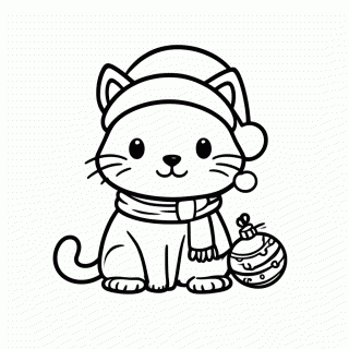 Gato com Gorro de Natal para colorir