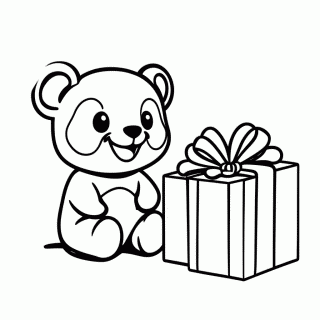 Panda com Presente para colorir