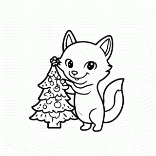 Raposa com Árvore de Natal para colorir