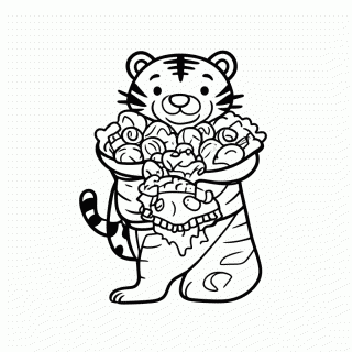 Tigre com Meia de Natal para colorir