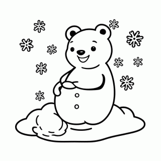 Urso com Boneco de Neve para colorir