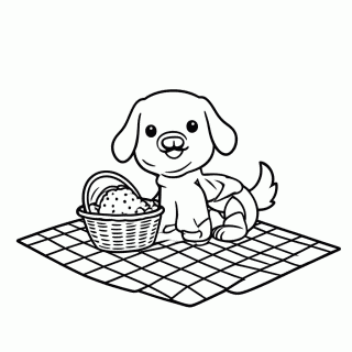 Cachorro no Piquenique para colorir