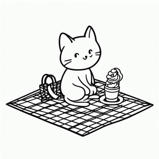 Gato no Piquenique para colorir