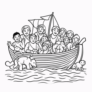 Familia De Noe Completa — Arca de Noe para Colorir