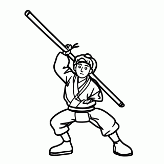 Kung Fu Com Bastao — Artes Marciais para Colorir