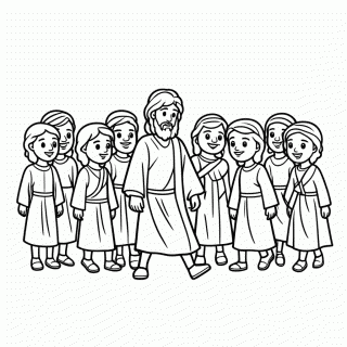 Jesus com os Discípulos para colorir