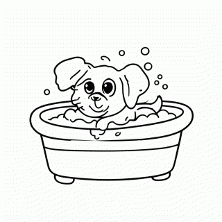 Cachorro No Banho para colorir
