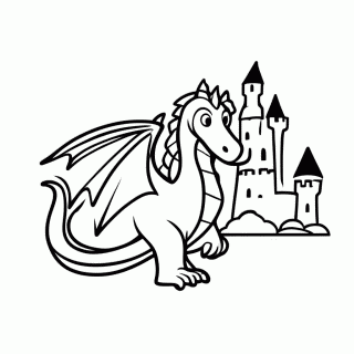 Dragão Medieval — Cavaleiros e Castelos para Colorir