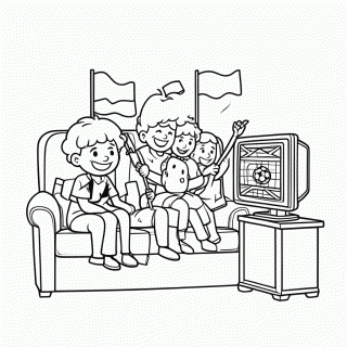 Família Assistindo à Copa para colorir